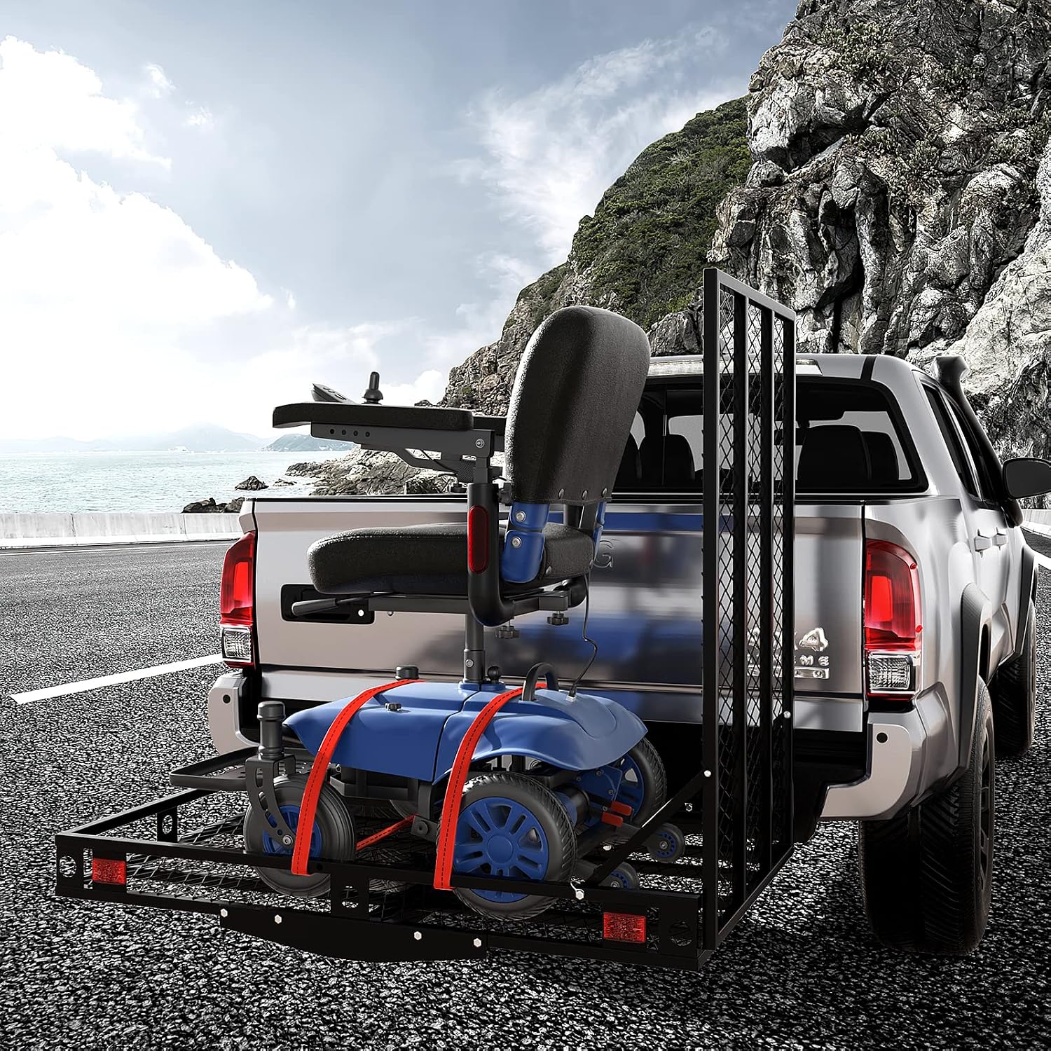 Goplus Mobility Scooter Carrier, 50” x 29.5” Folding Wheelchair Carrier for Car with 42” Ramp, Stabilizer & 2 Tie Down Straps, 500 LBS, Fit 2" Hitch Receiver, Hitch Cargo Carrier for SUV Car