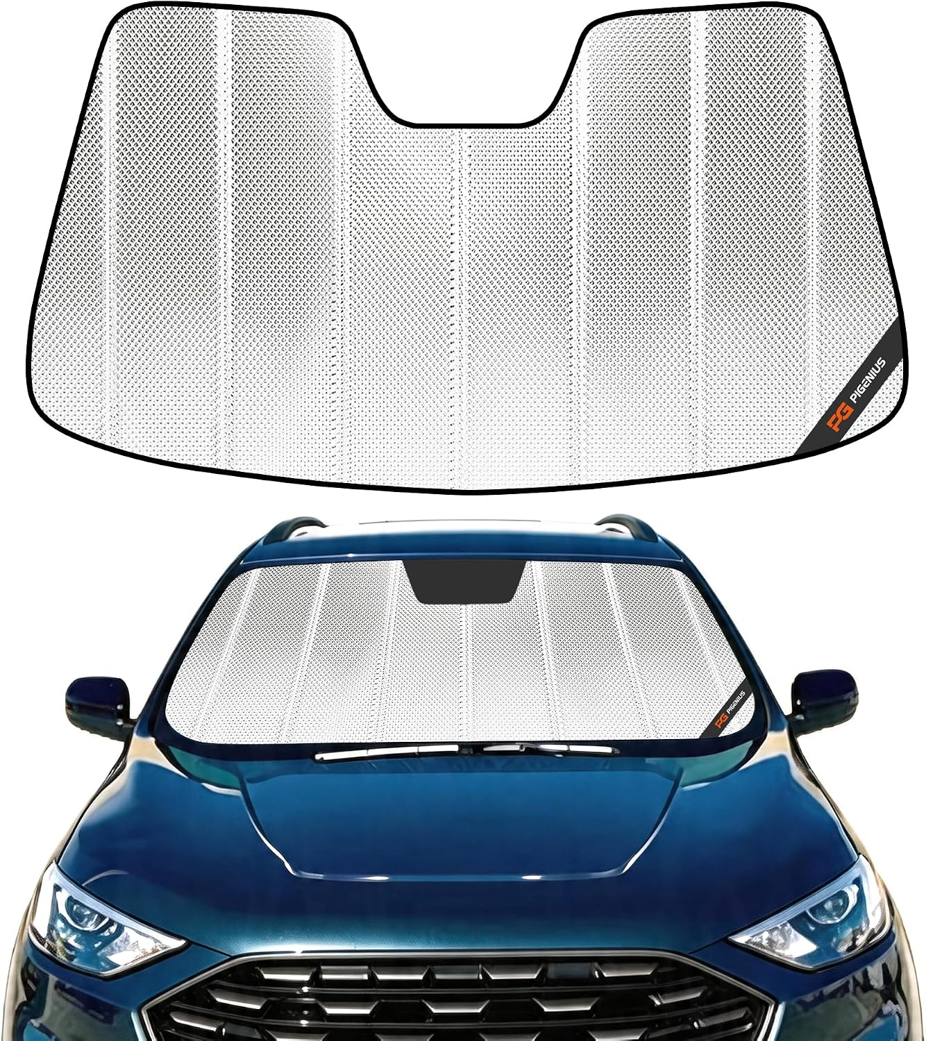 Pigenius Windshield Sun Shade for Ford Edge 2015-2024. Reflective Aluminum Film Front Window Sunshade - BLAZBLOCK