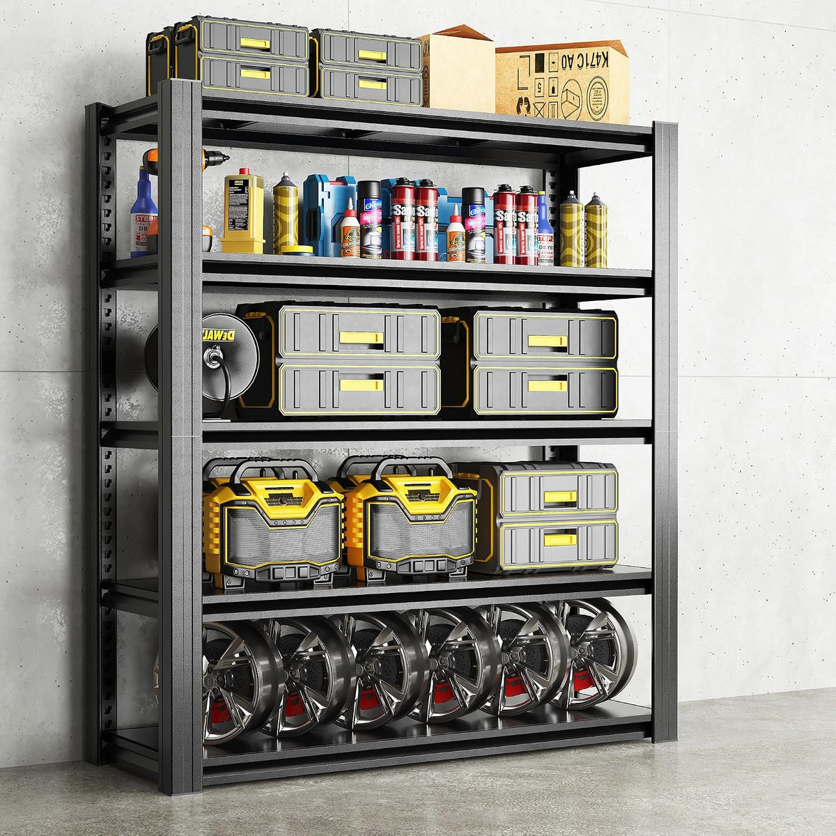 78" H Garage Shelving 3000LBS Heavy Duty Storage Racks, Adjustable 5 Tier Metal