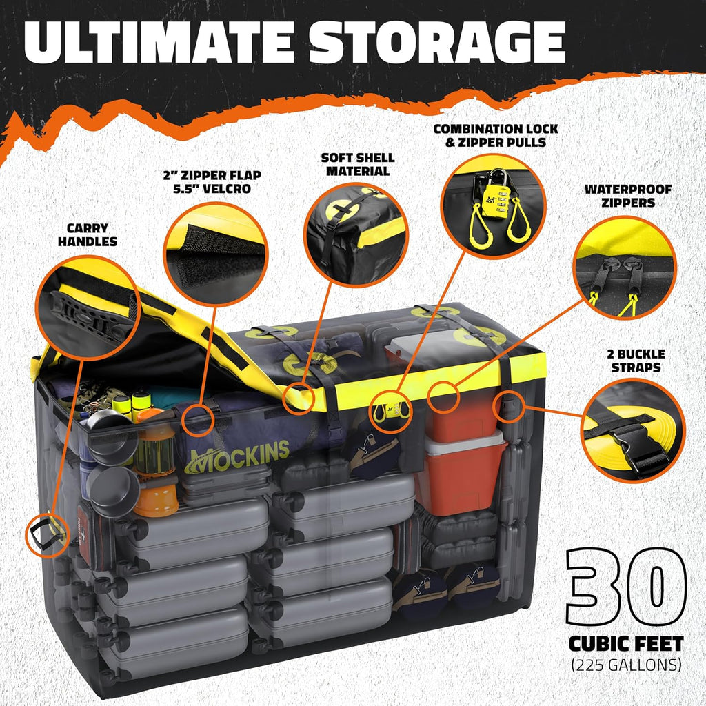 Mockins 30 Cu Ft Trailer Hitch Cargo Carrier Bag for Road Trips & Camping | 60"x24"x36" Weatherproof Cargo Bag for Hitch Carrier | Waterproof Truck Bed Storage Set | Vinyl Vehicle Soft-Shell Carriers