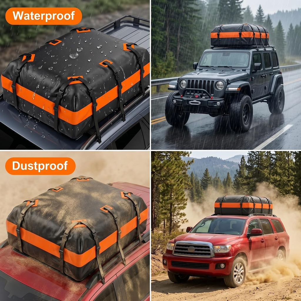 Car Roof Cargo Carrier 21 Cubit Feet 840D PVC Waterproof Rooftop Cargo Carrier Soft-Shell for Vehicle Car Top Luggage Storage, with Anti-Slip Mat, Reinforced Straps, Hooks, Lock, Storage Bag