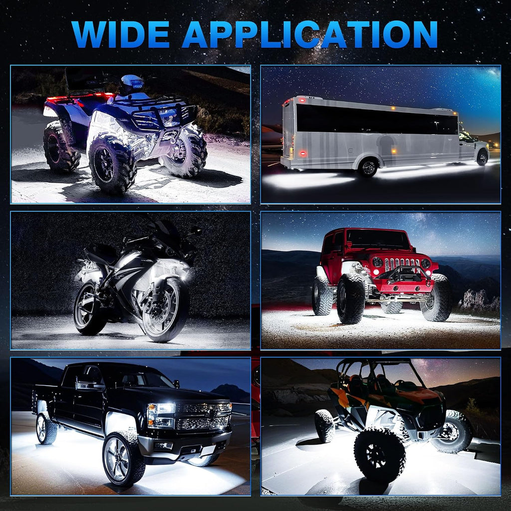 MICTUNING Upgraded 240 LEDs 16 Pods Pure White Ultra Bright Rock Lights Kit | 6000K Pure White, 160° Wide-Angle Illumination, Wide Applications, for UTVs, RVs and Motorcycles