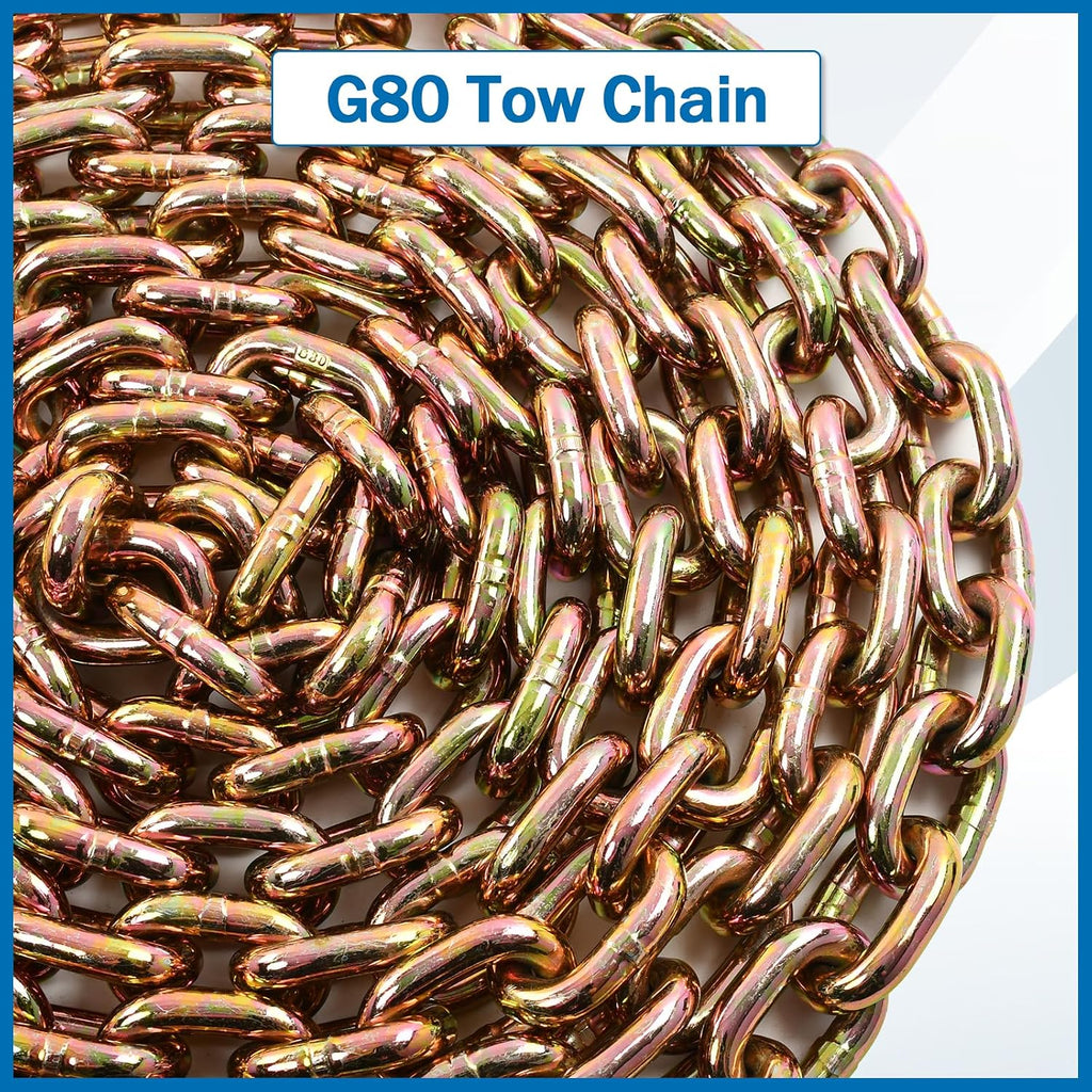 1/2 Inch x 20 Feet Transport Binder Chain G80 Safey Tow Chain with Grab Hooks 12000 Lbs Safe Work Load for Transporting Towing Tie Down Binding Equipment