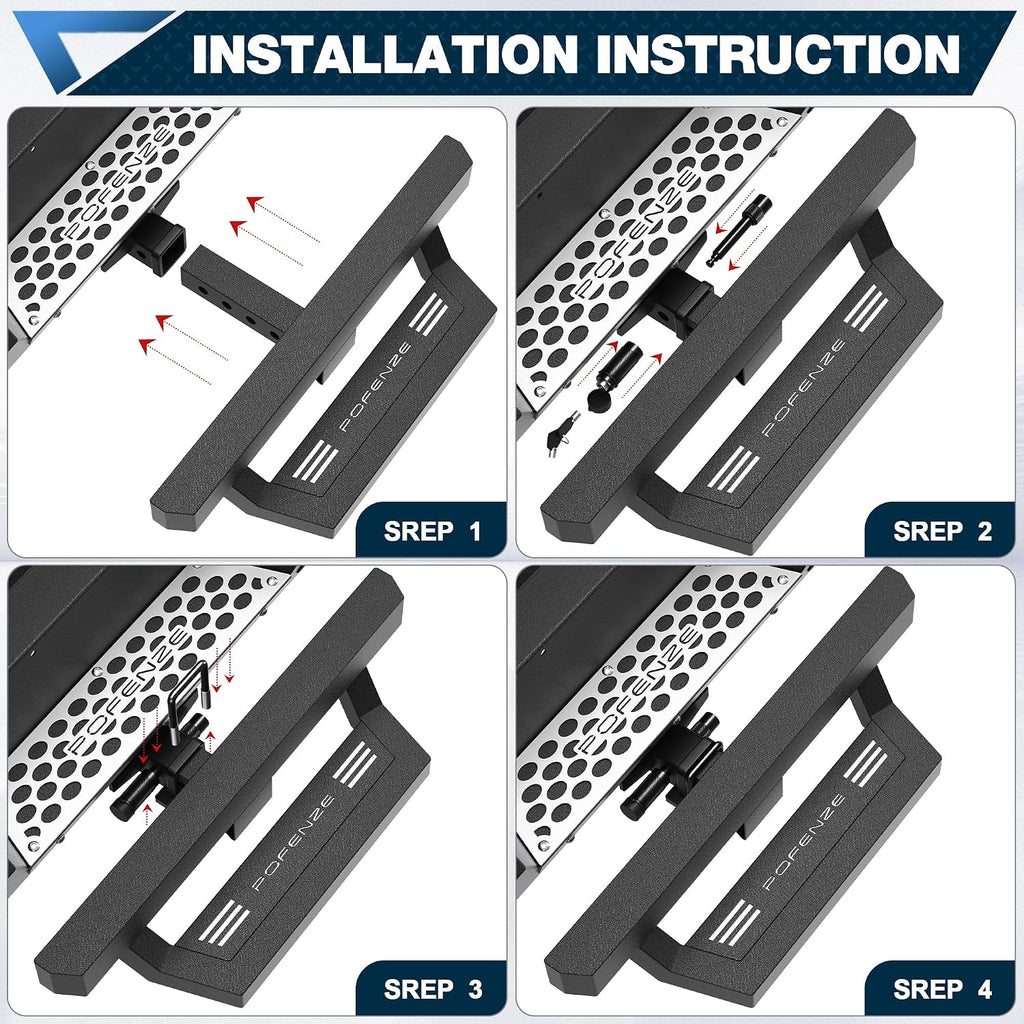 Hitch Step for 2" Trailer Hitch Receiver | Heavy Duty Steel Bumper Step, with Pin Lock, Textured Black Finish, Bumper Protector, 350 lb Capacity