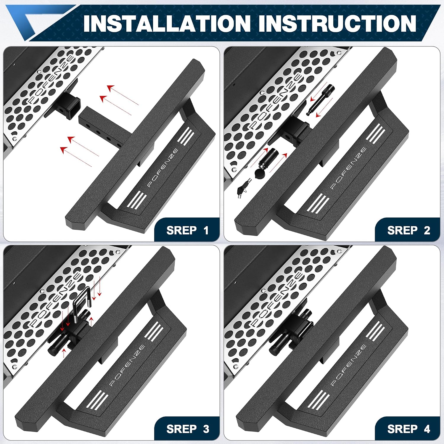 Hitch Step for 2" Trailer Hitch Receiver | Heavy Duty Steel Bumper Step, with Pin Lock, Textured Black Finish, Bumper Protector, 350 lb Capacity