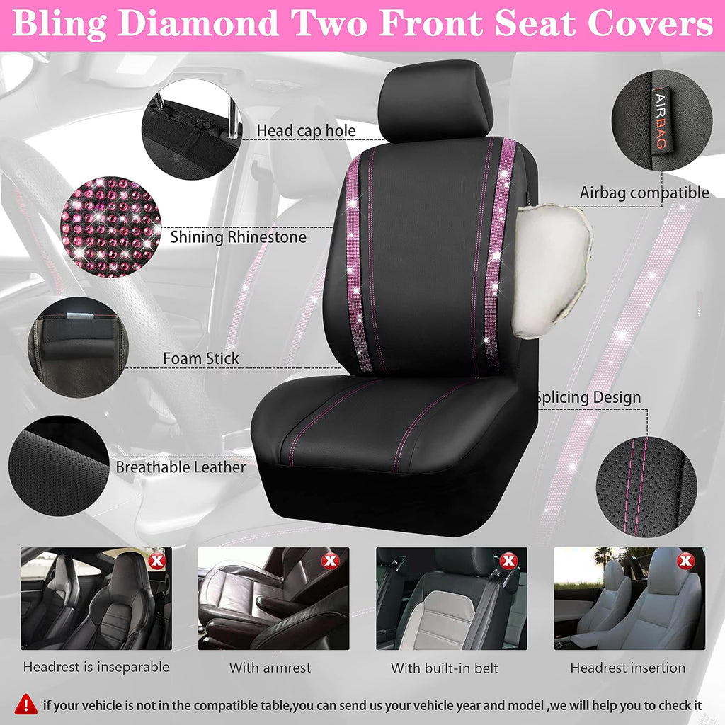 car pass leather bling diamond car seat covers showing dimensions