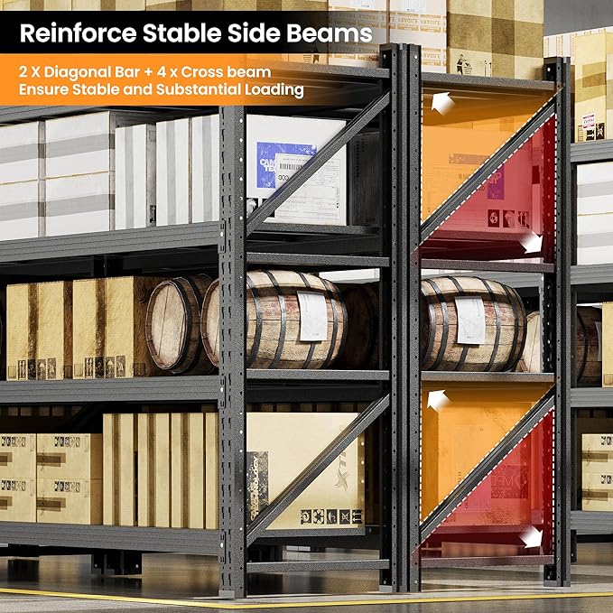 75” W Heavy Duty Metal Shelf, 8000LBS Metal Garage Shelving Units, 4 Tier - Image 8