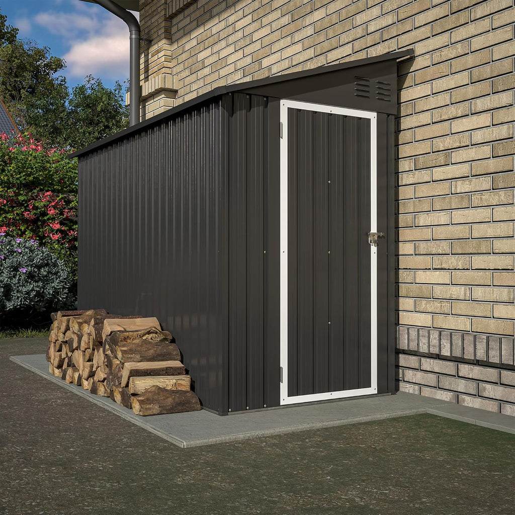 Shed Lean to Storage Shed, Outdoor 4' x 8' Metal Wall Side Storage Sheds &