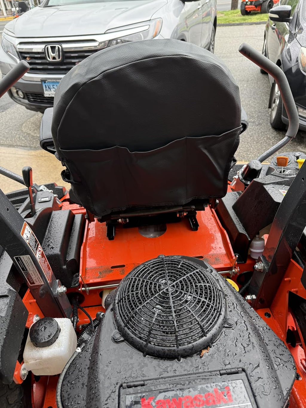 Durafit Seat Covers, Custom Fit Seat Cover for Ferris 500/700 Models/SCAG Patriot and Freedom Z Zero Turn Mowers in Waterproof Black Vinyl Fabric. Protection, Comfort, Storage, Style.