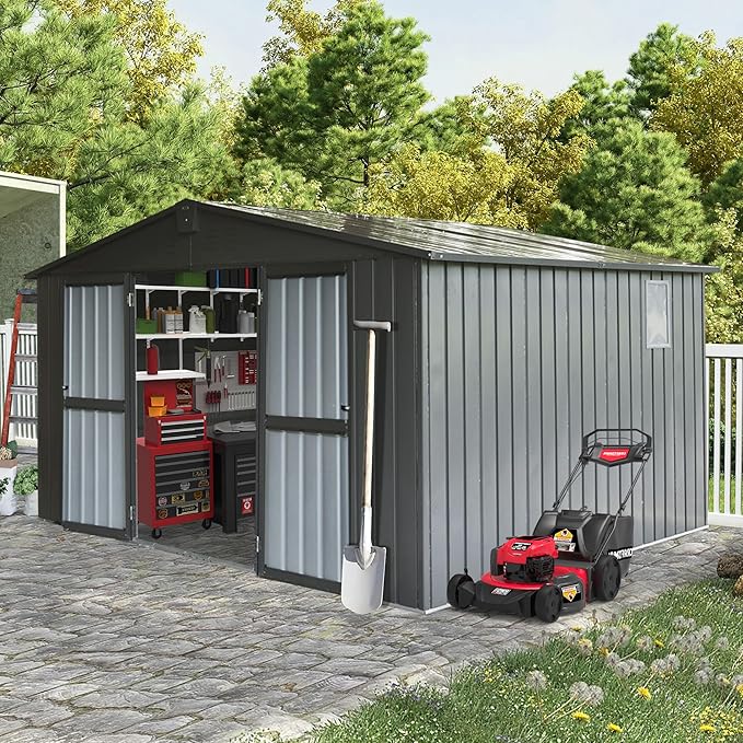 Domi Outdoor Storage Shed 11' x 9', Metal Steel Utility Tool Shed Storage House by domioutdoorliving