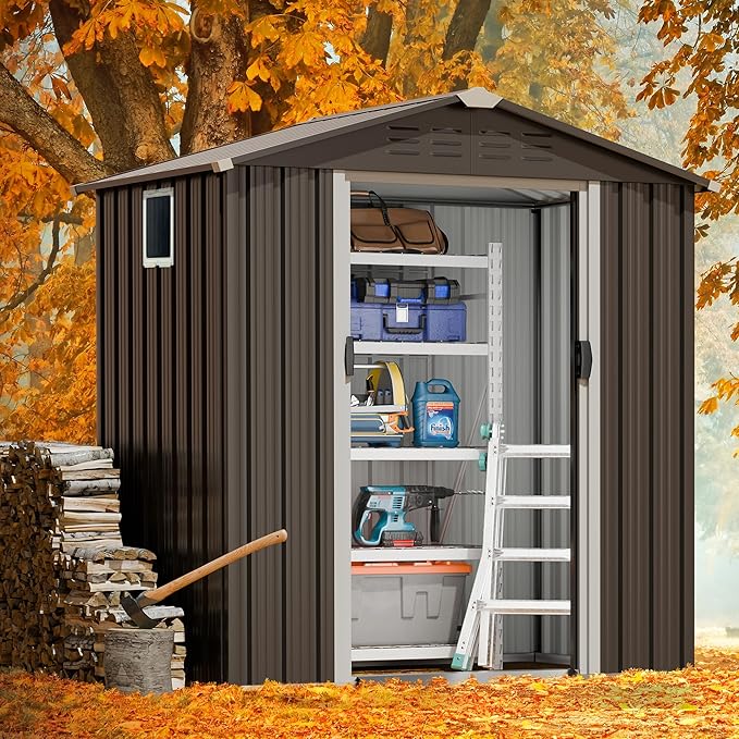 JYQAQA 6x4 FT Outdoor Garden Storage Shed, Waterproof Metal Garden Sheds - Image 3