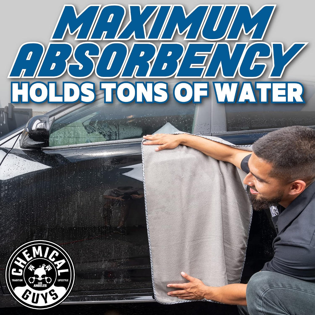 Chemical Guys Waffle Weave Gray Matter Microfiber Drying Towel - 25" x 36", Premium Blend Microfiber Towel with Soft-Banded Edging for Scratch-Free Car Drying, Ultra Absorbent
