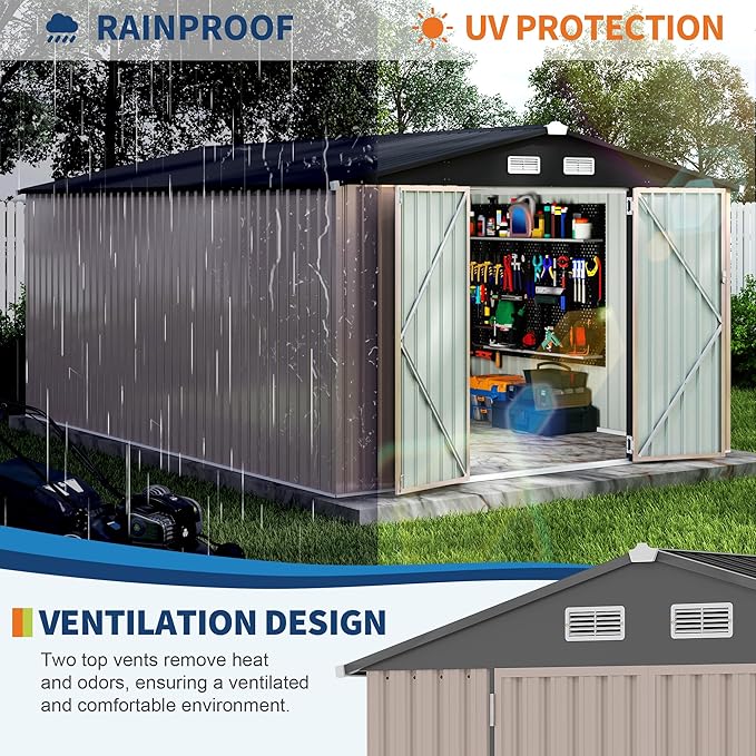 10x14x6.4 FT Outdoor Storage Sheds, Metal Garden Tool Shed - Image 5