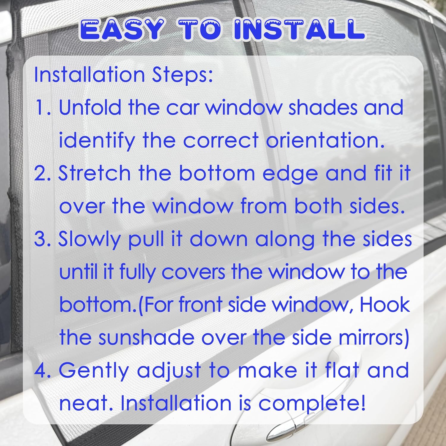 Car Window Shades 4 Pack for Front Side Windows & Rear Side Windows, Breathable Mesh Stretch Screens for Baby Camping Mosquito Net, Enlarged Size! Universal Fit Most Vehicles (98% Fit)