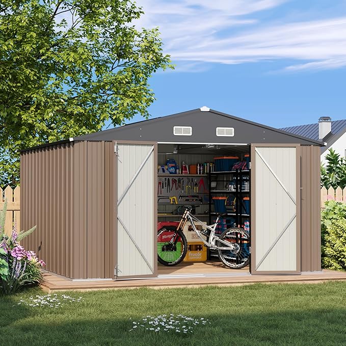 Patiowell 10 x 10 FT Outdoor Storage Shed, Metal Yard Shed by Patiowell