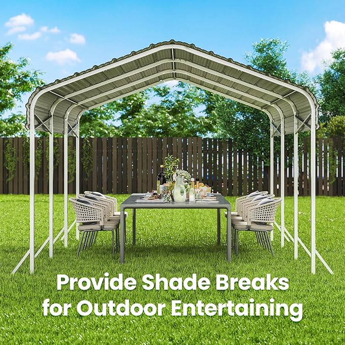 10X15ft Heavy Duty Metal Carport – Outdoor Galvanized Garage, Sturdy Structure - Image 7