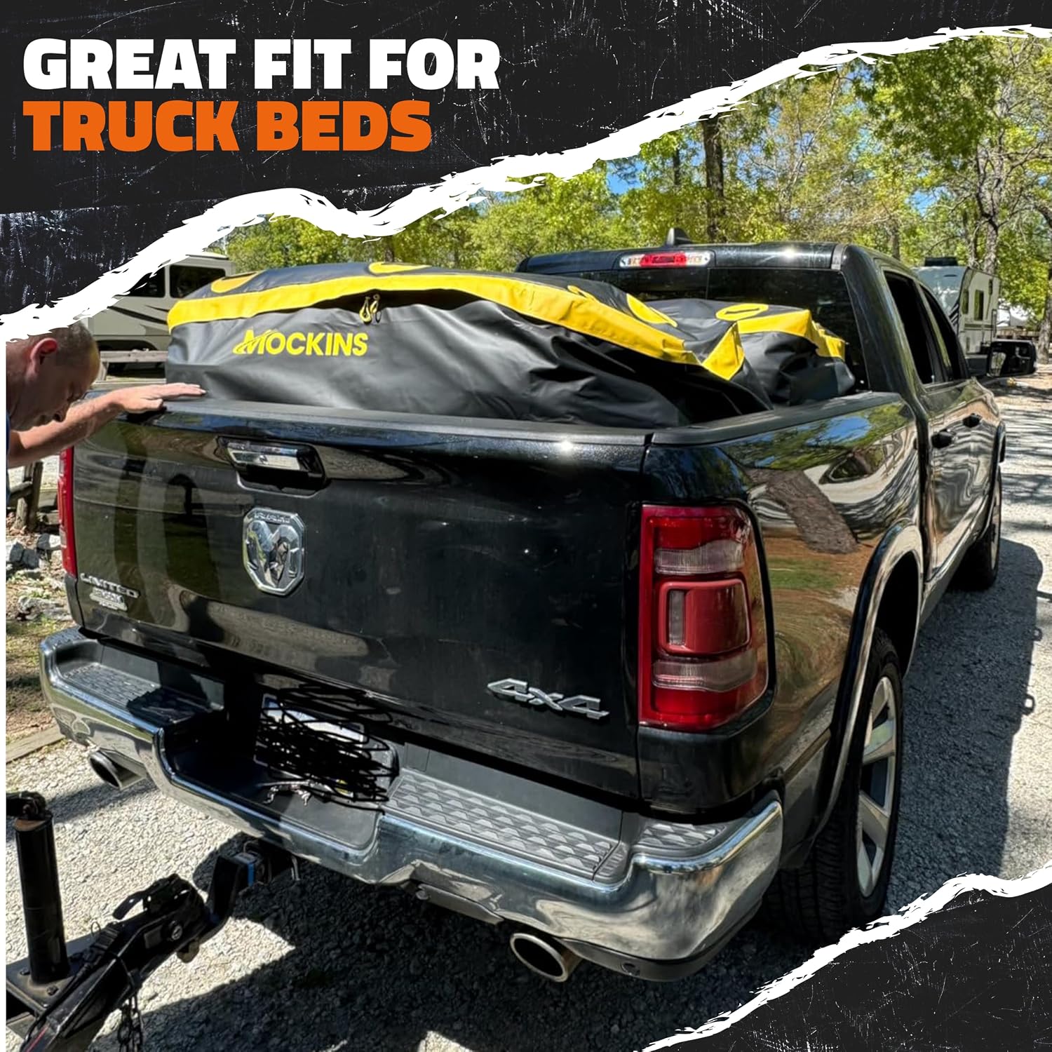 Mockins 30 Cu Ft Trailer Hitch Cargo Carrier Bag for Road Trips & Camping | 60"x24"x36" Weatherproof Cargo Bag for Hitch Carrier | Waterproof Truck Bed Storage Set | Vinyl Vehicle Soft-Shell Carriers