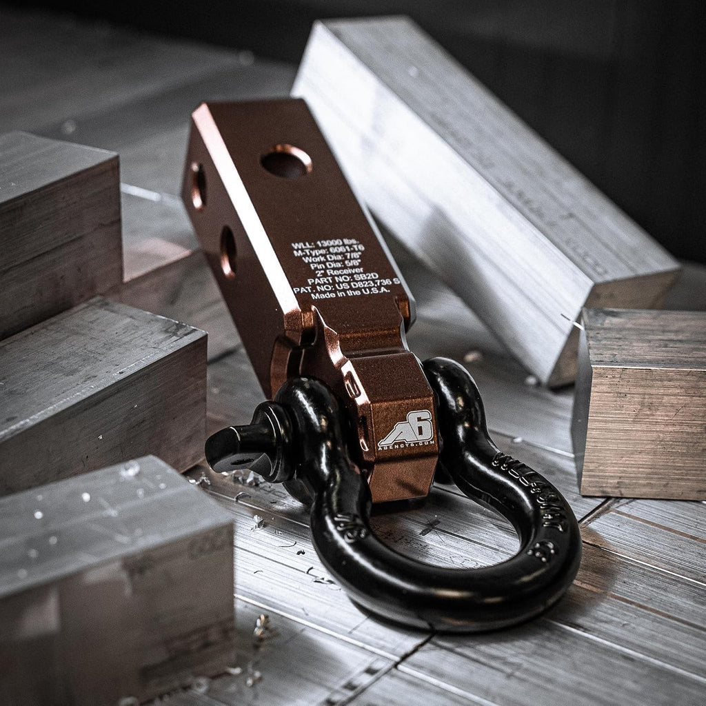 AGENCY 6 Recovery Shackle Block Assembly 2 INCH Double Hole - Hitch Receiver Block - Proudly Made in The USA with US Certified Materials - Includes Hitch pin and D-Ring (Bronze)