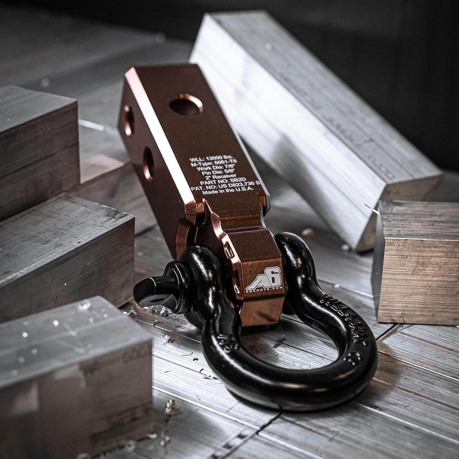 AGENCY 6 Recovery Shackle Block Assembly 2 INCH Double Hole - Hitch Receiver Block - Proudly Made in The USA with US Certified Materials - Includes Hitch pin and D-Ring (Bronze)