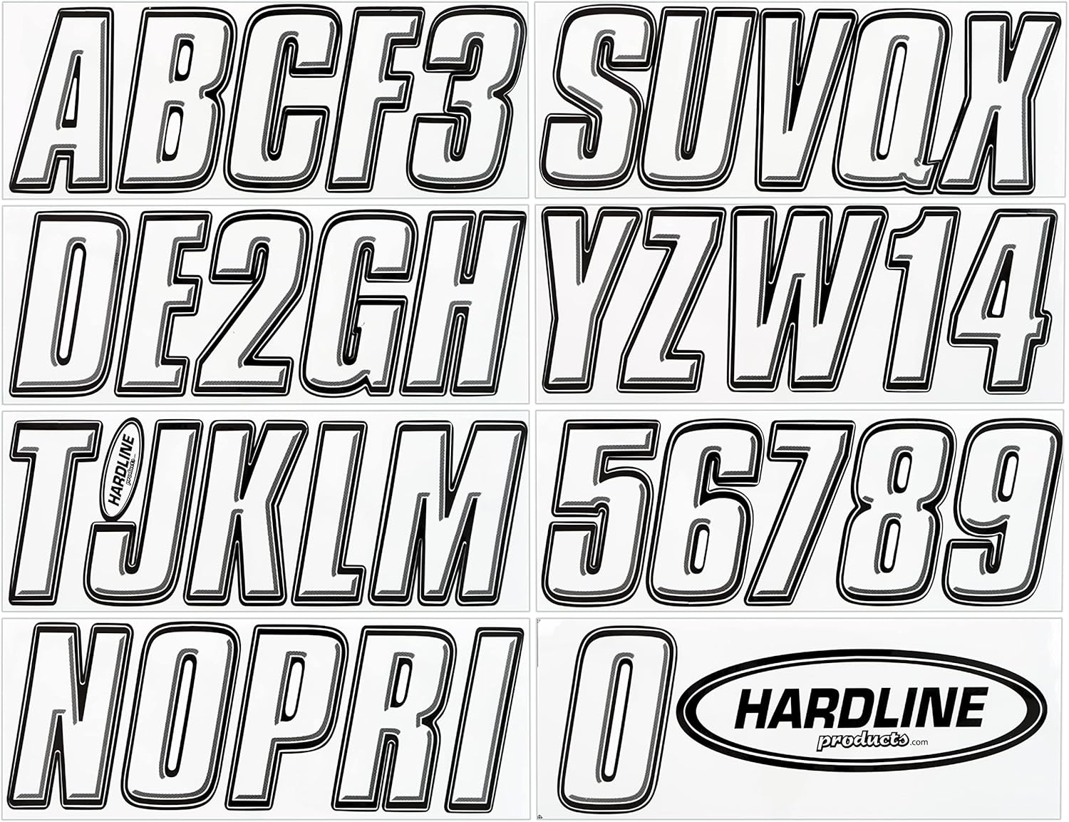 Hardline Products USA Series 800 Boat Registration Number Kit – 3-Inch White & Black Marine Lettering – USCG Compliant – Fuel & Fade Resistant Vinyl Decals for Boats & PWCs – Complete Set A-Z 0-9