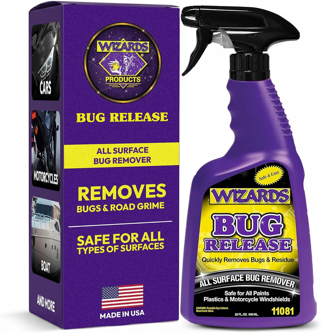 Wizards Bug Release - All Surface Bug Remover and Wash for All Vehicles - Softens and Neutralizes Acidic Bug Protein - Doubles as Spot Cleaner and Pre-Soak Car Cleaner - 22 Fl Oz