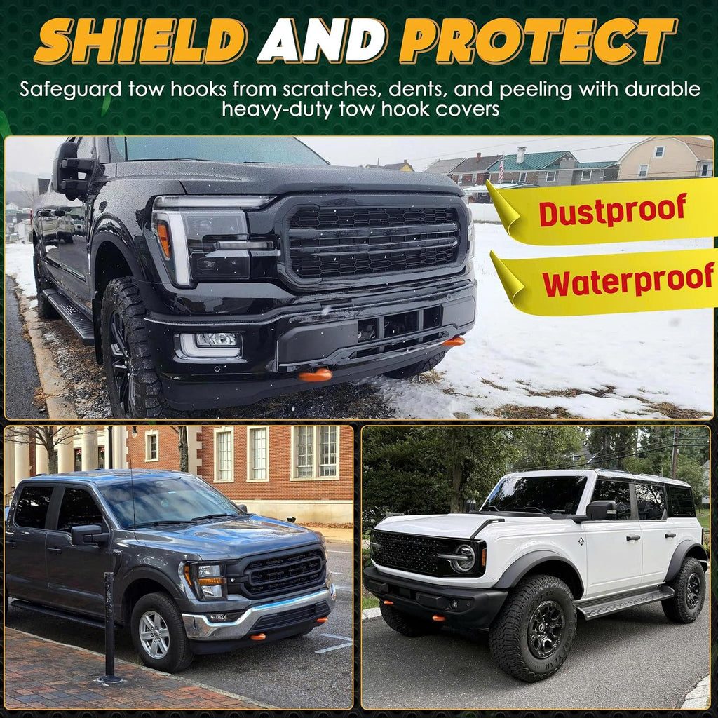 Tow Hook Covers Compatible with 2004-2026 F150 Accessories Bronco Base/Big Bend/Outer Banks-Fit for 2017-2021 Tundra Accessories-Upgrade Design, Silicon Rubber (F150 Tremor Orange)