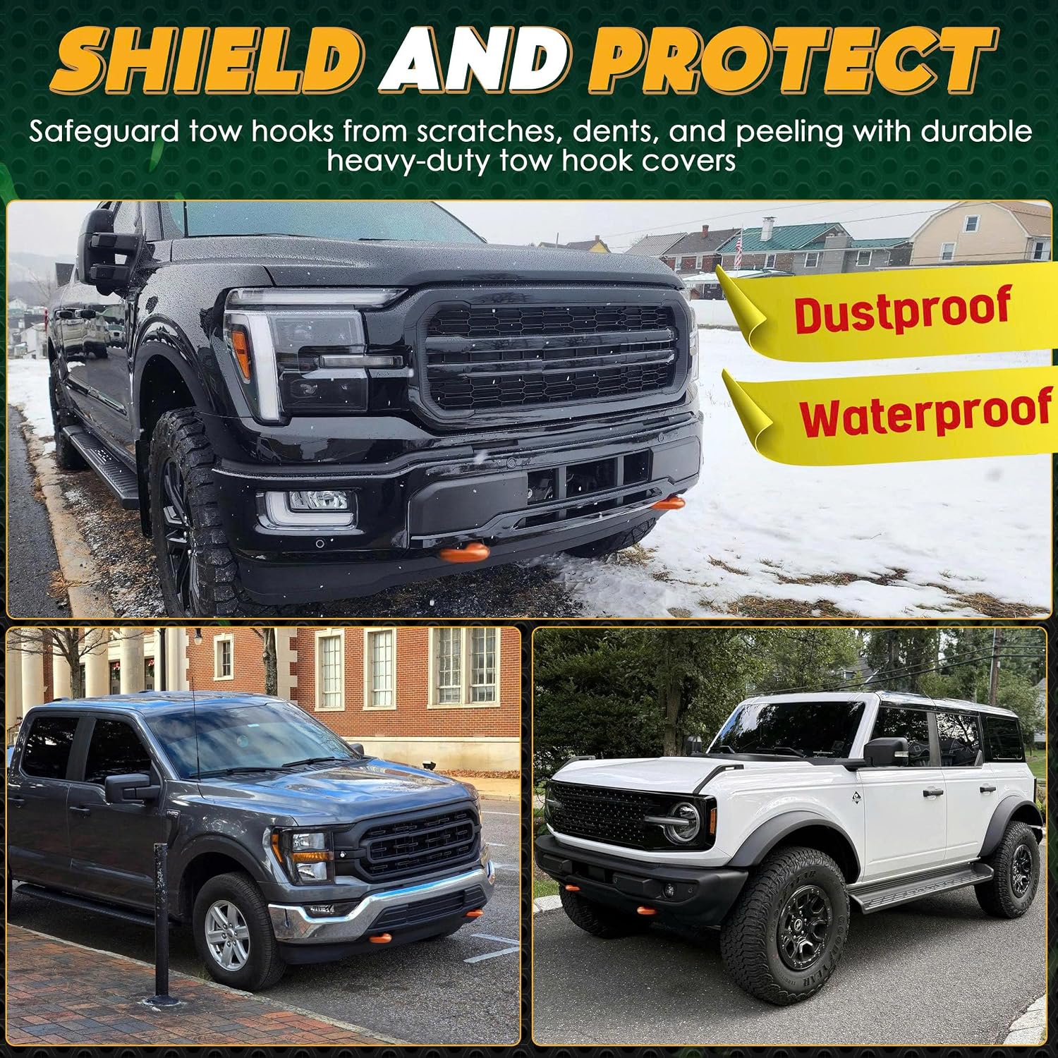 Tow Hook Covers Compatible with 2004-2026 F150 Accessories Bronco Base/Big Bend/Outer Banks-Fit for 2017-2021 Tundra Accessories-Upgrade Design, Silicon Rubber (F150 Tremor Orange)