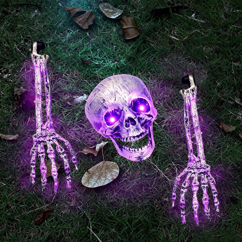 Halloween Skeleton Decorations Outdoor, Light Up Skull Head & Skeleton Ha...