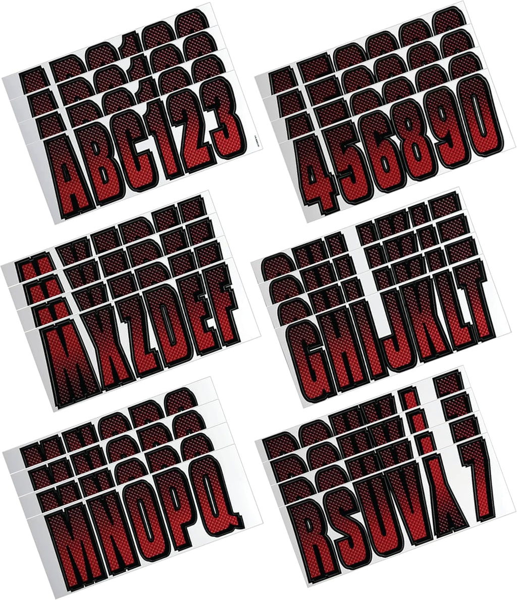 Hardline Products USA Series 300 Factory Matched Boat Registration Numbers - 3 Inch Red & Black Marine Lettering Kit - USCG Compliant, Fuel & Fade Resistant Vinyl Decals for Hulls & PWCs