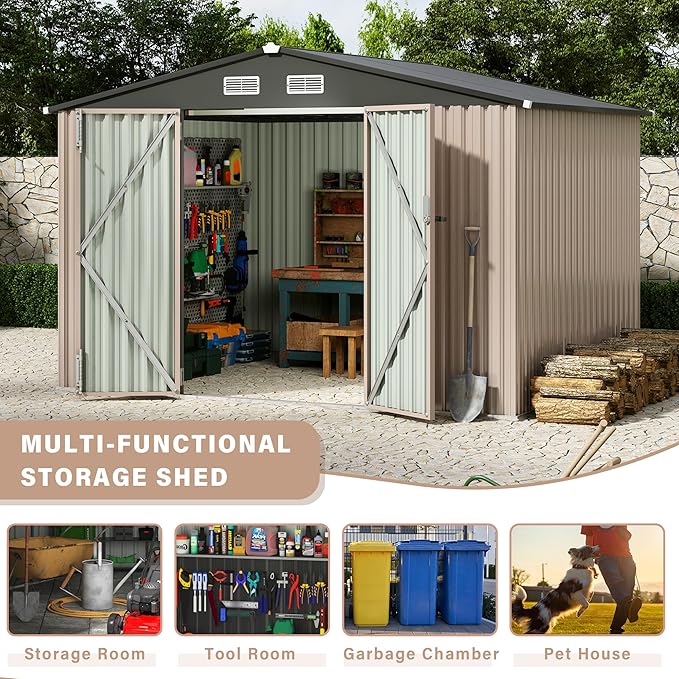 10x12 FT Metal Storage Sheds Outdoor, Metal Yard Sheds Garden Shed Kit - Image 3