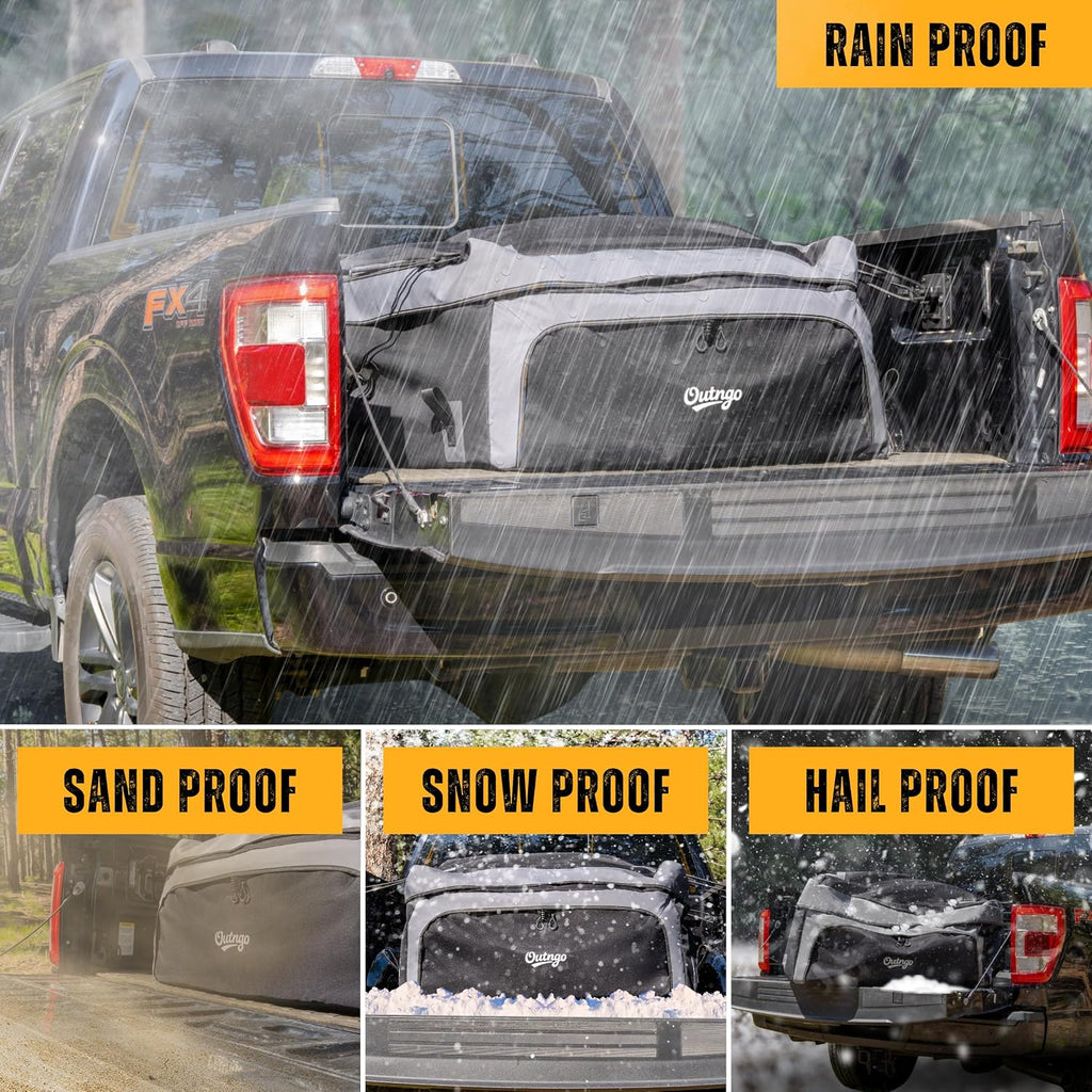 Truck Bed Cargo Bag-Waterproof Luggage Bag For Truck Bed 26 Cu. Ft Heavy-Duty PVC Truck Bed Waterproof Storage Fits Any Truck Size Dual Opening 4 Stretch Cord 2 Combination Lock (50"x40"x22")