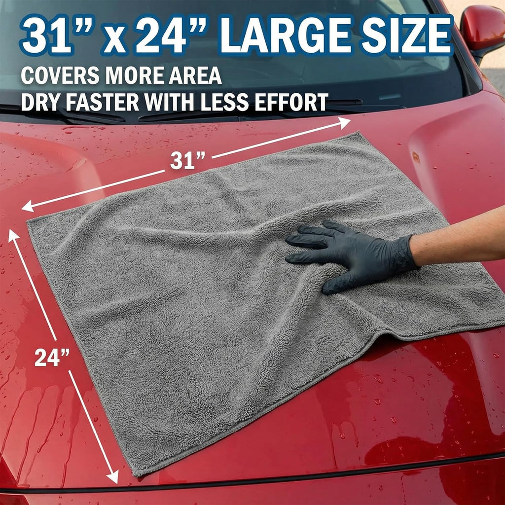 2 Pack Professional Large Microfiber Car Drying Towels (31" x 24"), Microfiber Towels for Cars, Scratch Free, Lint Free, Highly Absorbent Quick Drying Towel Cloth for Cars, Trucks Boats, Car Detailing