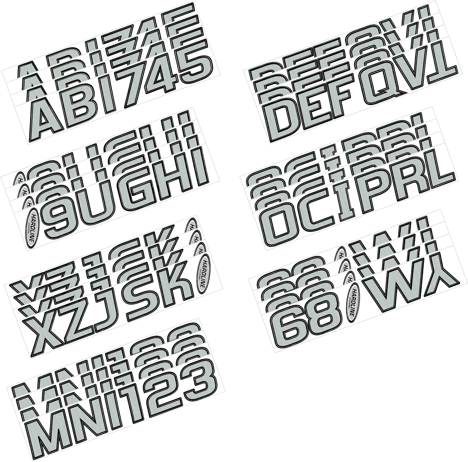 Hardline Products USA Series 700 Boat Registration Numbers & Letters Kit -Silver/Black – 3-Inch USCG Compliant Marine Vinyl Decals – UV, Fuel & Scratch Resistant – Complete Set for Hull Registration