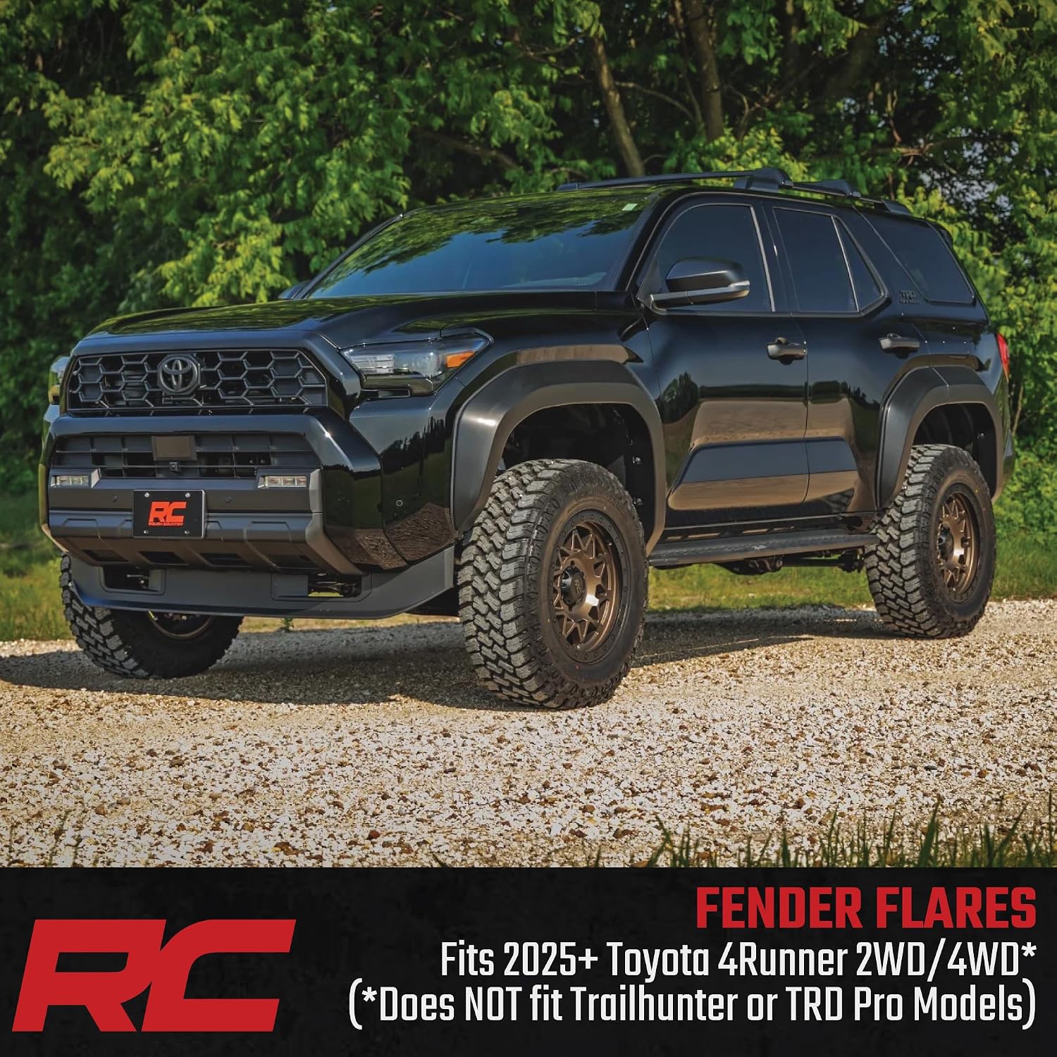 Rough Country Sport Fender Flares for Toyota 4Runner (2025-2026) - 1.75" Tire Coverage, 5.75" Height, UV-Resistant ABS, Paintable Matte Black