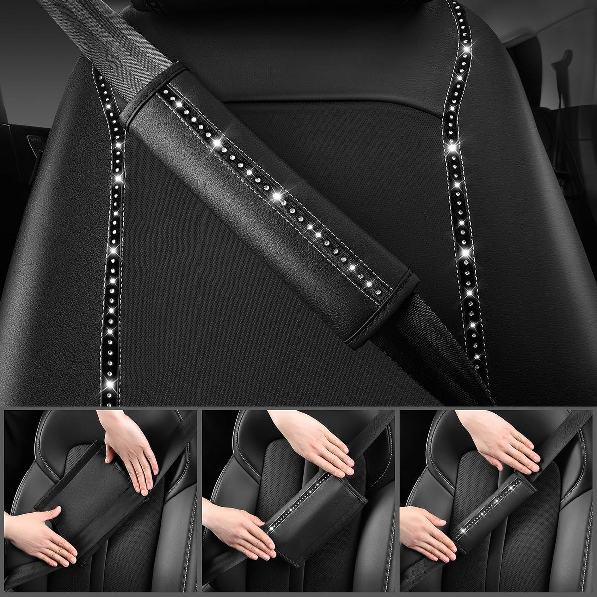 car pass 14 pcs bling diamond car accessories, front angle view