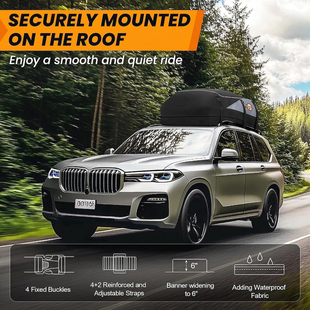 Sailnovo Rooftop Cargo Carrier, 20 Cubic Feet Waterproof Vehicle Soft-Shell Carriers for Cars with/Without Luggage Rack, Roof Rack Cargo Carrier Includes 6 Door Hooks, Reinforced Strap