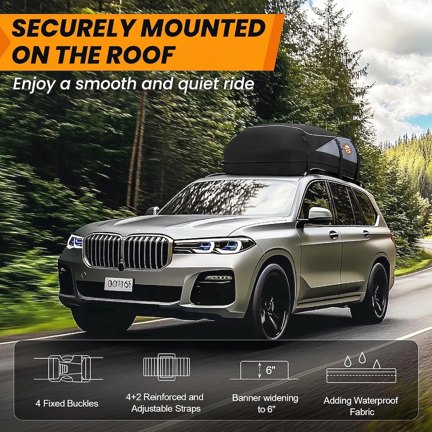 Sailnovo Rooftop Cargo Carrier, 20 Cubic Feet Waterproof Vehicle Soft-Shell Carriers for Cars with/Without Luggage Rack, Roof Rack Cargo Carrier Includes 6 Door Hooks, Reinforced Strap