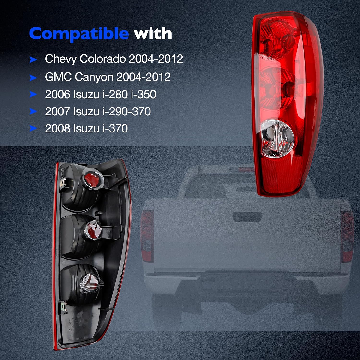 Tail Light Assembly Compatible with 2004-2012 Chevy Colorado/GMC Canyon, Left & Right Halogen Rear Tail Lamps, Brake Taillight Housing Replaces GM2800164 GM2801164