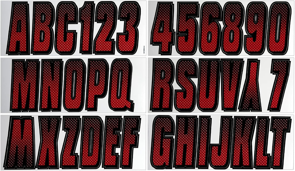 Hardline Products USA Series 300 Factory Matched Boat Registration Numbers - 3 Inch Red & Black Marine Lettering Kit - USCG Compliant, Fuel & Fade Resistant Vinyl Decals for Hulls & PWCs