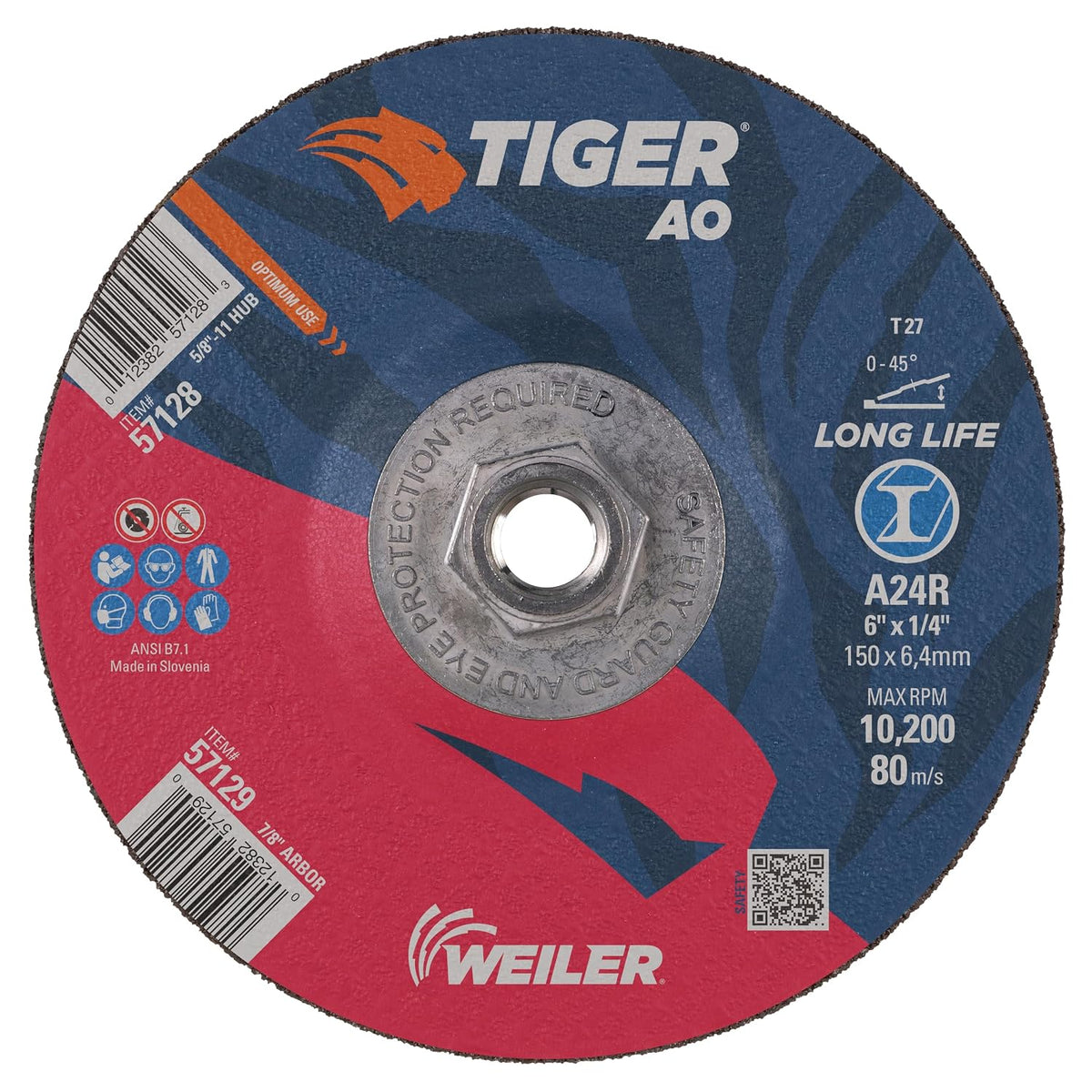 weiler 57128 tiger 6" grinding wheel, type 27, main product view