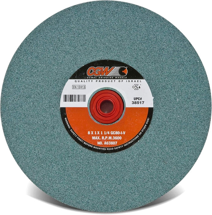 CGW 8 x 1 x 1-1/4 T1 GC80-I-V Bench Wheel Green Silicon Carbide One Wheel Per Lot
