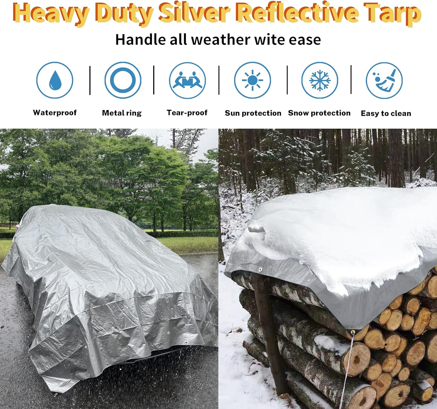 TARPAL 10x16 tarp,Heavy Duty Tarp 14mil Silver Reflective Tarps Waterproof with Grommets and Reinforced Edges UV Protection,Tear Resistant for Firewood,RV,Boat,Roof,Car,Camping
