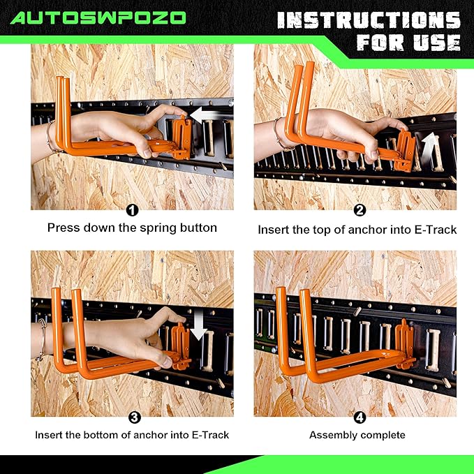 8-Pack Heavy Duty E-Track Shovel/Tool Hanger, Warehouse - Image 3