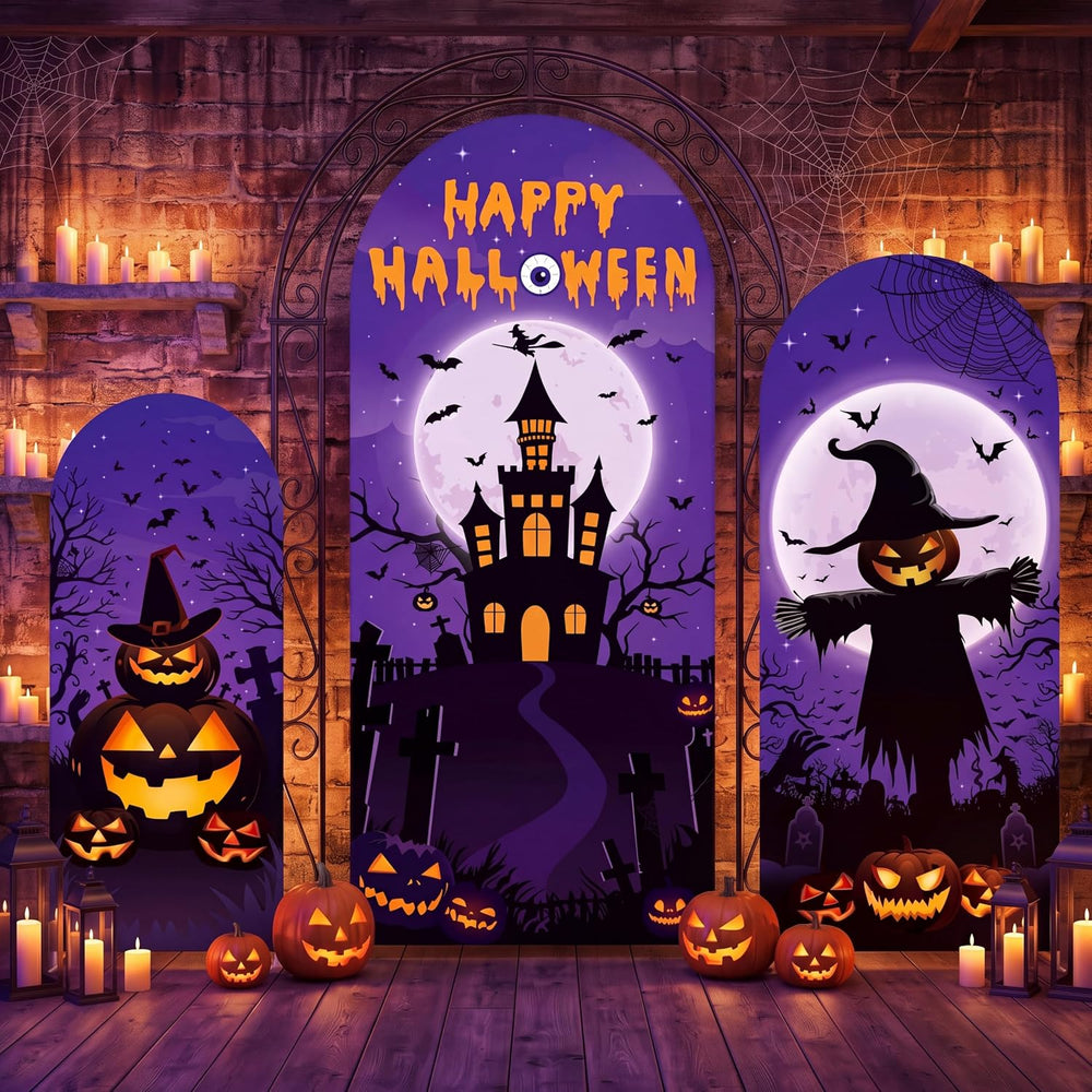 WovWeave Halloween Castle Arch Cover Backdrop Decorations Set of 3