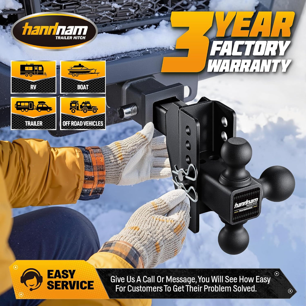 Drop Hitch Adjustable Trailer Hitch, Tow Hitch with 6-Inch Drop/Rise for Truck (16,500 LBS GTW), Adjustable Drop Hitch Fits 2-Inch Receiver, Trailer Hitches with Double Anti-Theft Pins Locks