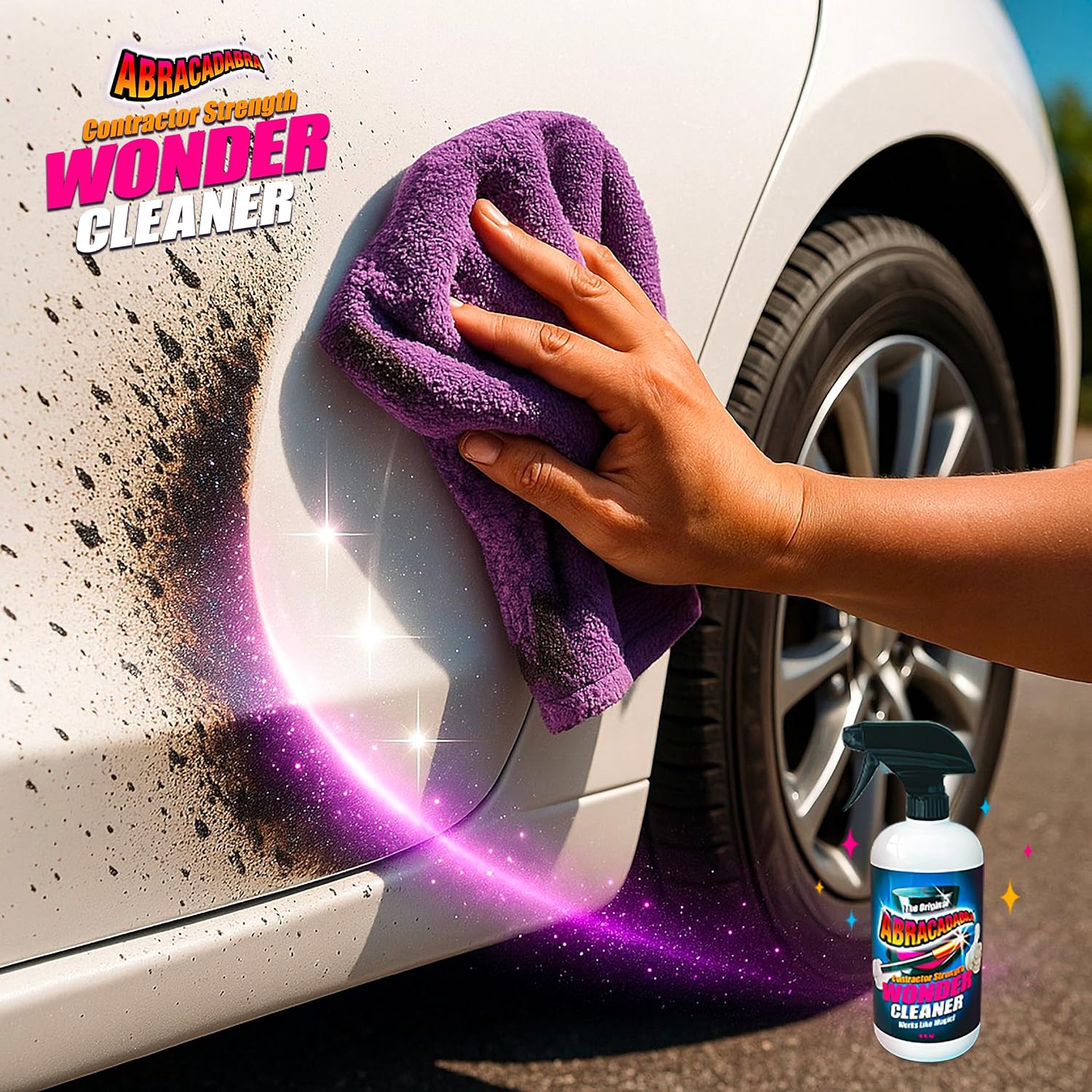 Abracadabra® Wonder Cleaner Spray 16 oz - As Seen on TV Contractor Strength Adhesive, Tar, Gum, Sap & Sticker Remover - Citrus Cleaner for Cars, Garage Floors, Concrete, Tile, Metal & Wood