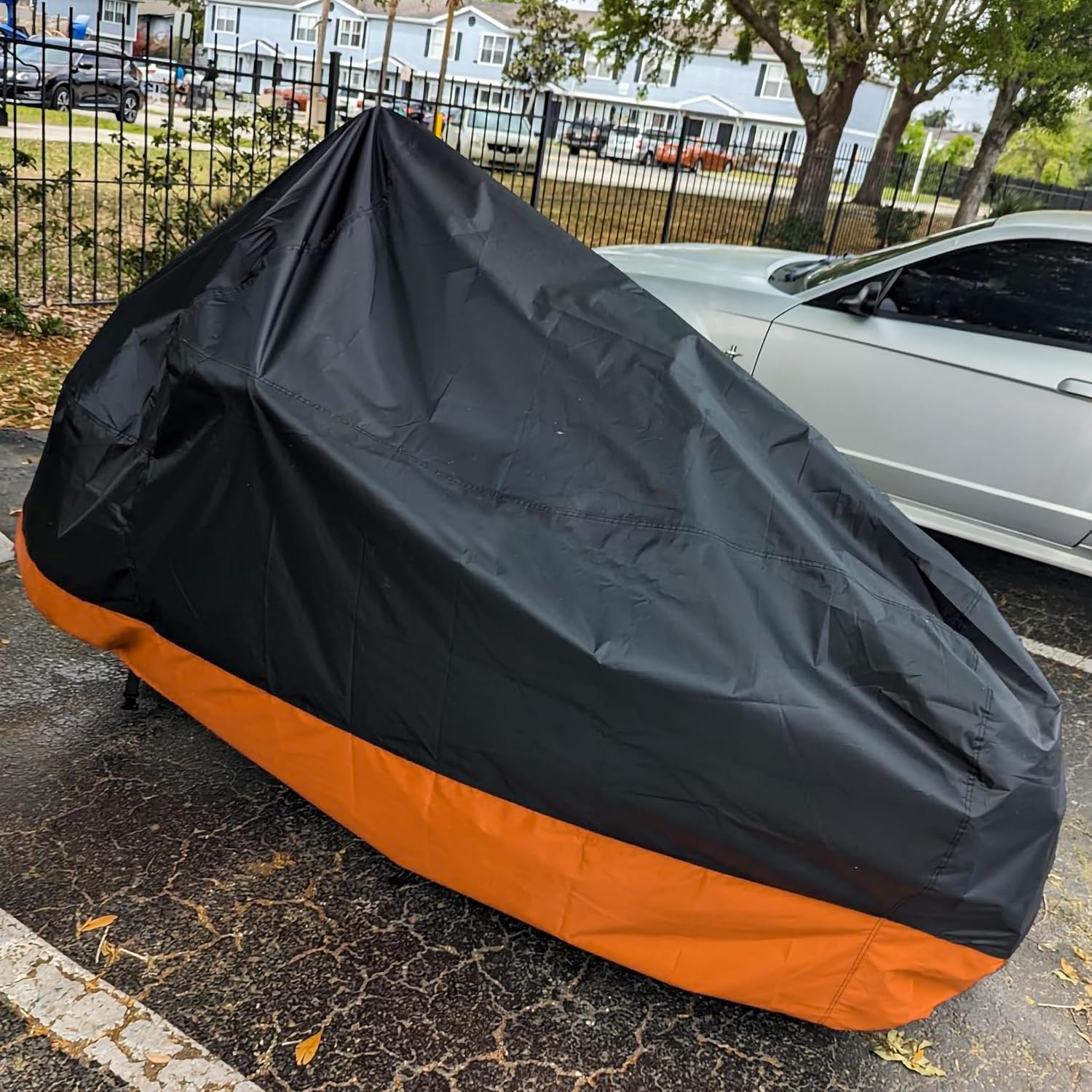 Motorcycle Cover XXXL Waterproof for Harley for Ultra Classic Davidson, Large for Street Glide for Electra for Touring FLHTCU for Road King for GL for Honda for Goldwing Outdoor Weather (Orange Black)