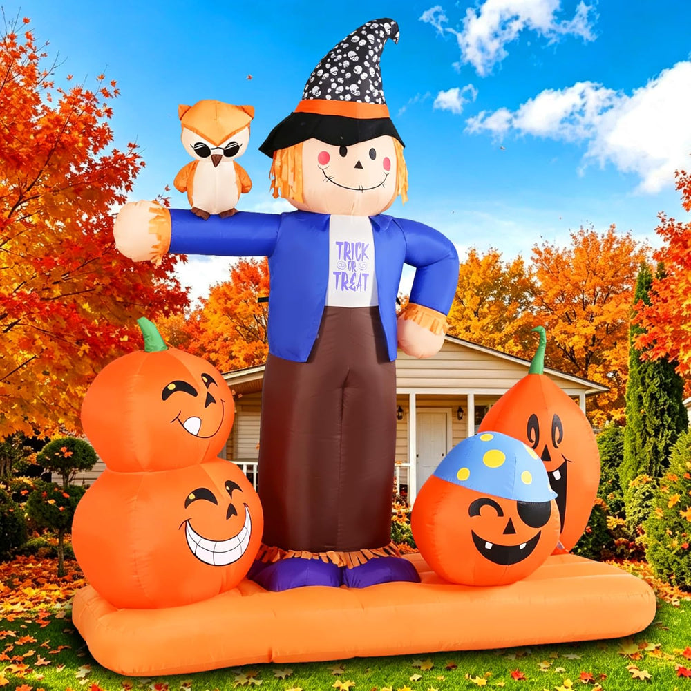 Halloween Inflatable Scarecrow with Pumpkins Owl Outdoor Decor