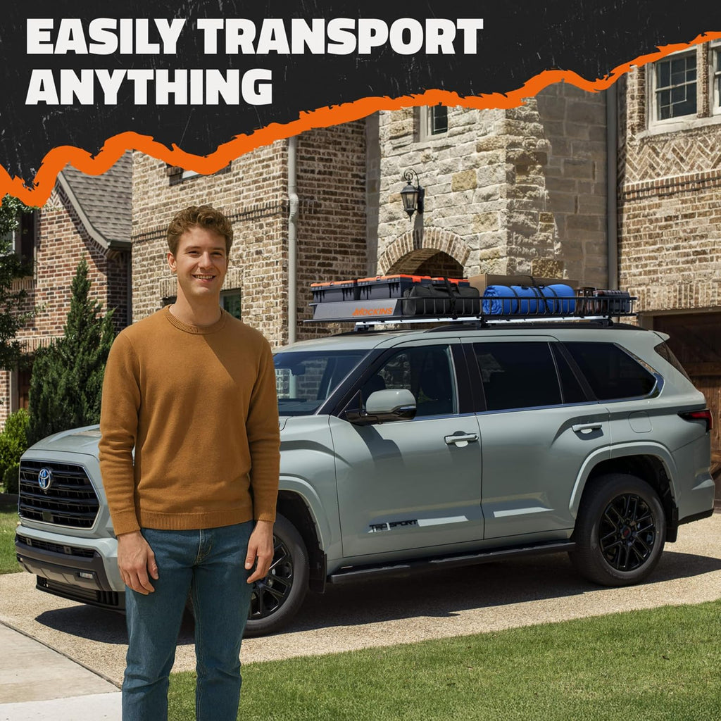 Mockins 90"x50"x6" XXL Heavy Duty Roof Rack Cargo Basket 2-Size Extendable | 250 Lbs Cap Steel Luggage Carrier for Car Rooftop Set w/ Straps| All-Weather Roof Cargo Carrier for SUV, RV, & Large Vehicles