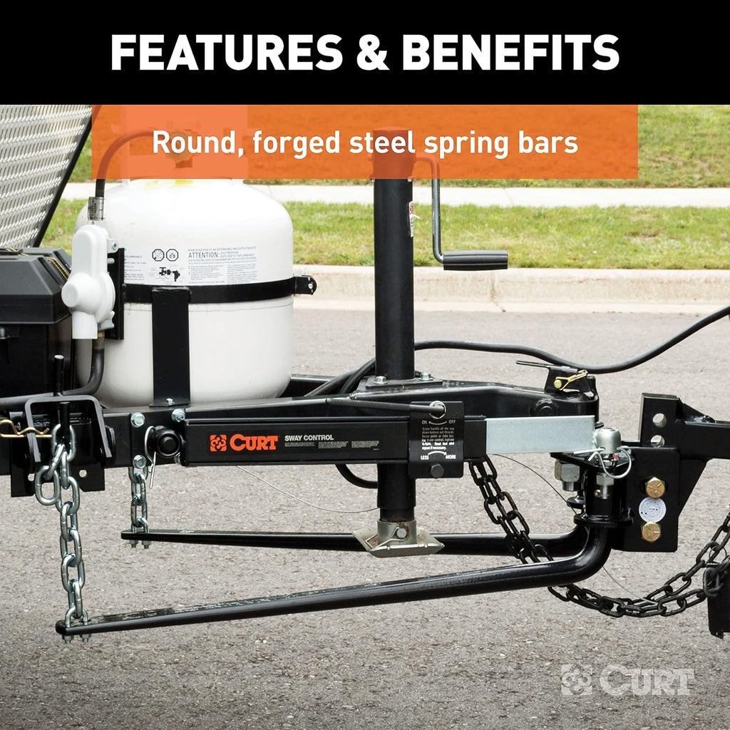 CURT 17051 MV Round Bar Weight Distribution Hitch, Up to 8,000 lbs., 2-Inch Shank